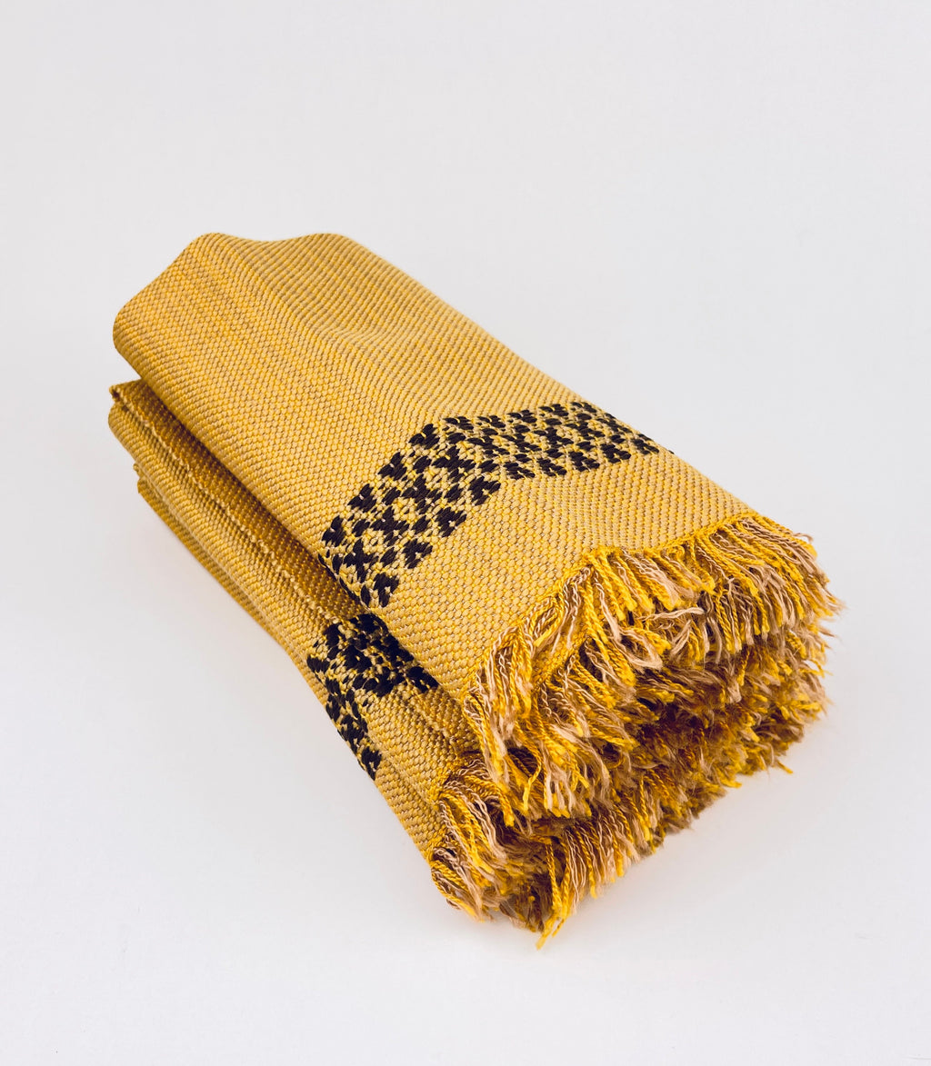 Product image for 'vintage rectangular fringe place mat table linen mustard yellow brown set of four 4' (view c8ea60)