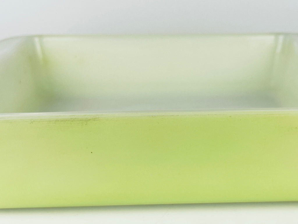 Product image for 'vintage antique rare lime green milk glass pyrex brownie dessert bake dish plate 222 reverse print made in canada' (view d34646)