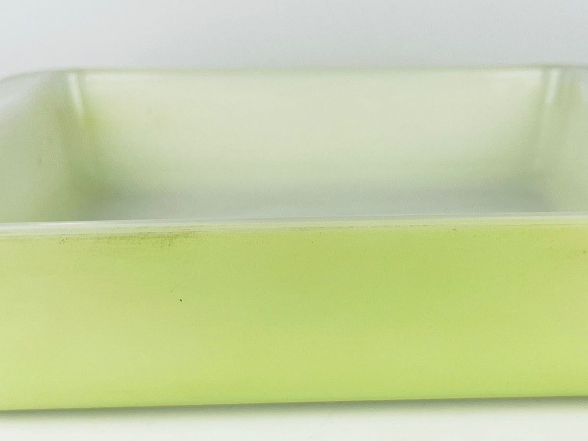Product image for 'vintage antique rare lime green milk glass pyrex brownie dessert bake dish plate 222 reverse print made in canada' (view d34646)