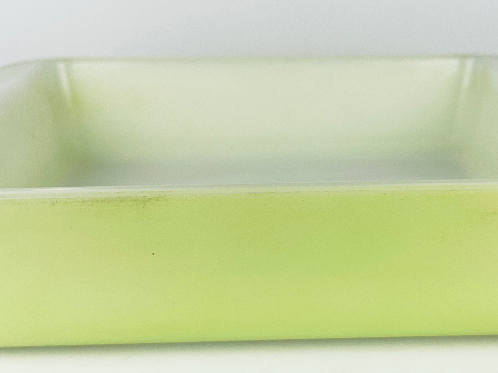 Product image for 'vintage antique rare lime green milk glass pyrex brownie dessert bake dish plate 222 reverse print made in canada' (view d34646)