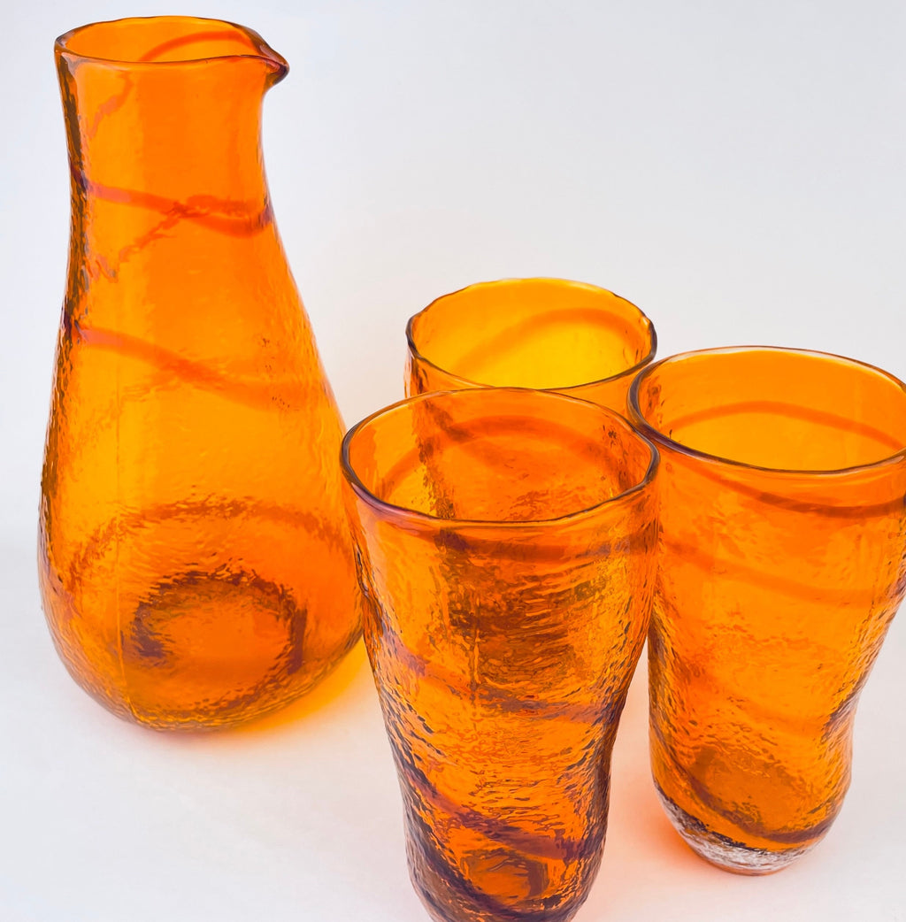 Product image for 'vintage hand blown orange swirl glassware set decanter cups' (view 54f1d2)