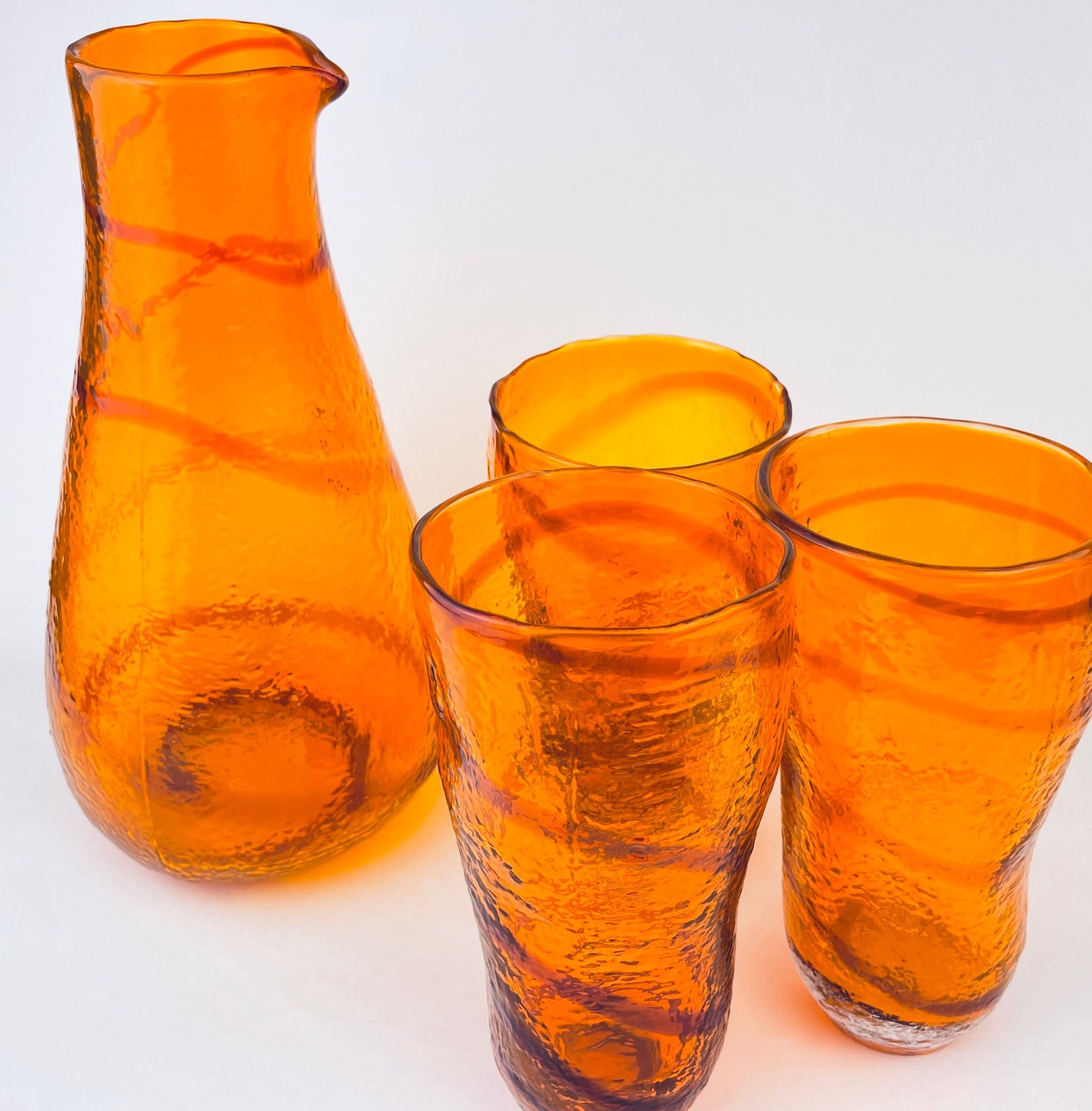 Product image for 'vintage hand blown orange swirl glassware set decanter cups' (view 54f1d2)