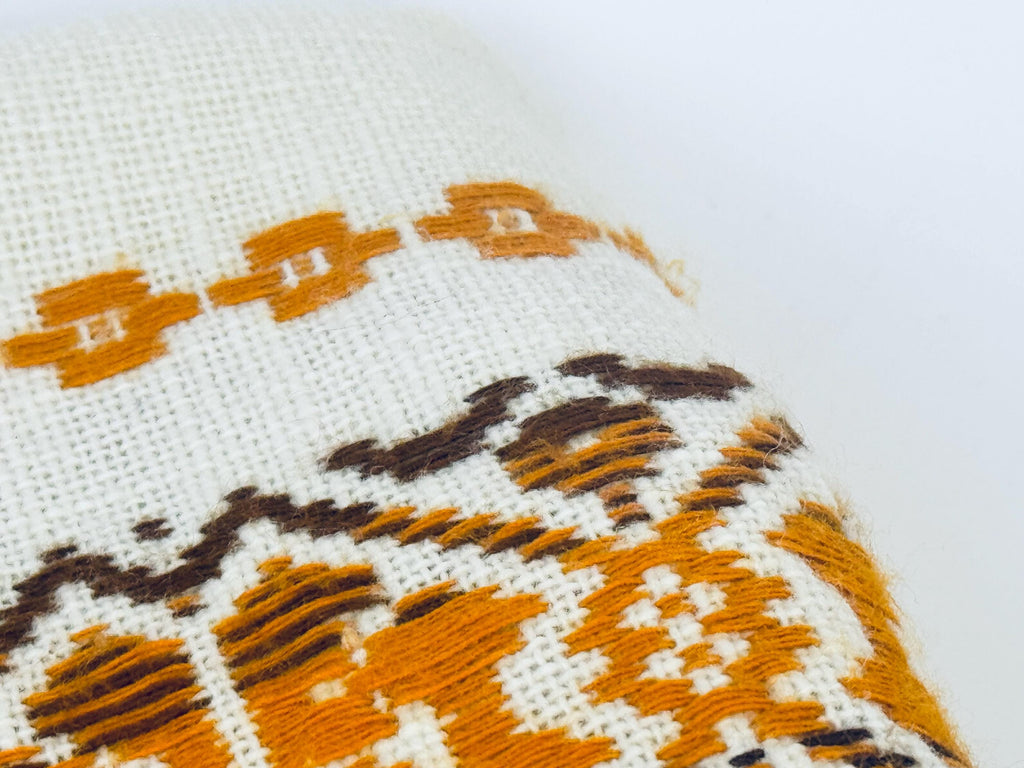 Product image for 'vintage embroidered brown orange geometric pattern beige table cloth 48 x 60' (view 3c1dac)