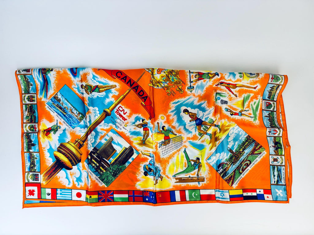 Product image for 'vintage beautiful le joli canada souvenir silk scarf table cloth canadian national exhibition toronto' (view 4e25ce)