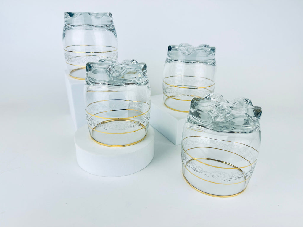 Product image for 'vintage frosted swirl gold striped low ball glasses set of four 4' (view caff7a)