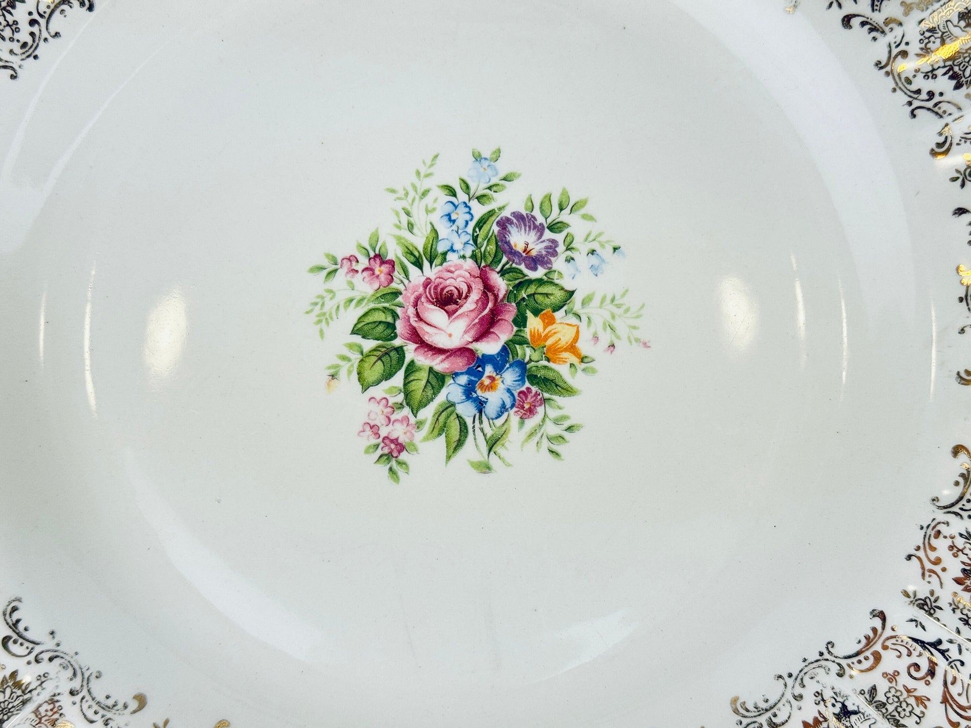 Product image for 'vintage limoges rosalie oval 22k gold floral serving tray platter scalloped design made in usa' (view bbc4bd)