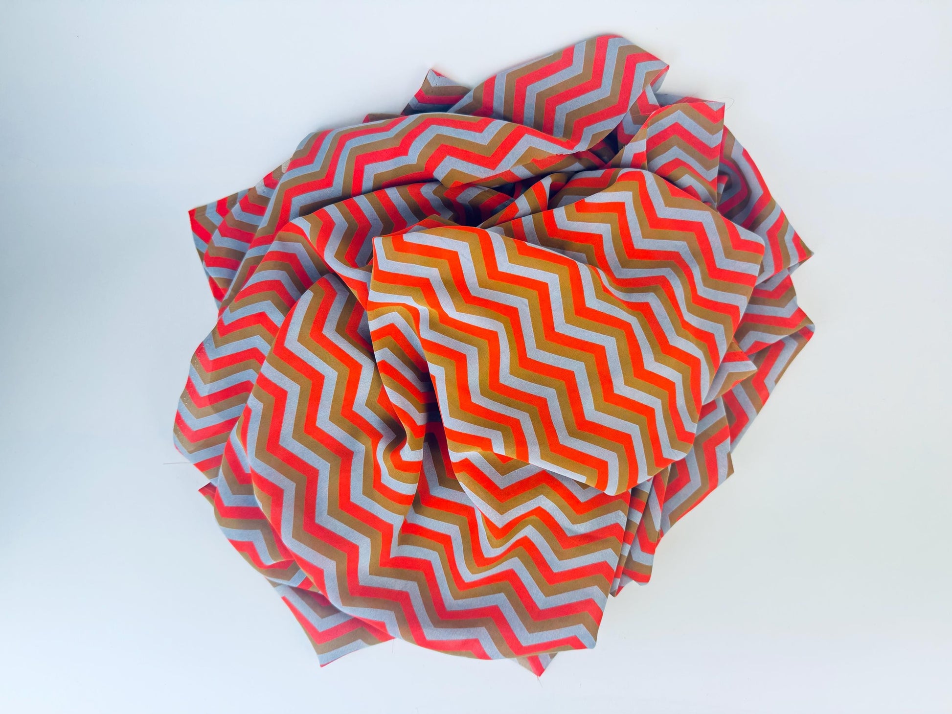 Product image for 'vintage orange brown grey semi sheer chevron print polyester fabric 45 x 62' (view 36a95a)