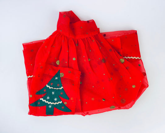 Product image for 'vintage decorative red gold polka dot christmas organza waist apron mcm christmas tree design' (view 01a12c)