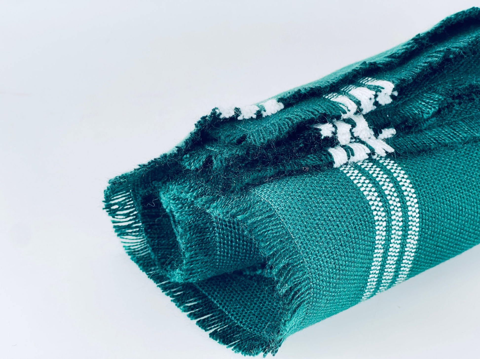 Product image for 'vintage forest green rectangular fringe white stripped woven place mats set of six 6' (view 427eab)