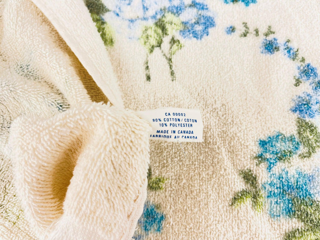 Product image for 'vintage blue floral fringe bath towel cotton rayon blend made in canada' (view 6b0150)
