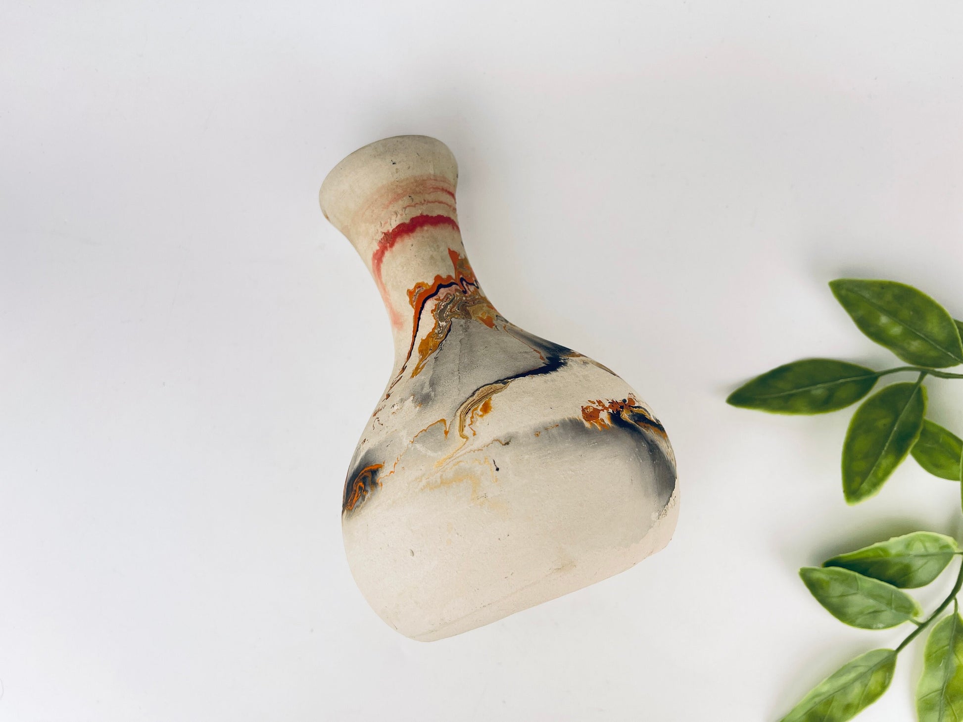 Product image for 'vintage nemadji pottery swirl bud pottery vase beige orange black pattern made in usa' (view c039f5)