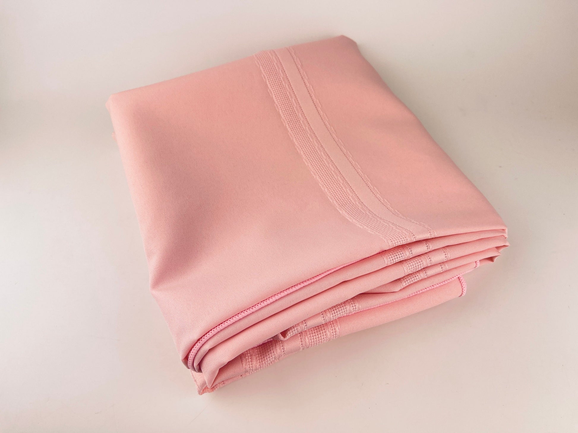 Product image for 'vintage pink rectangular tablecloth 90s tablescape textured ribbon stripes' (view bcd23e)