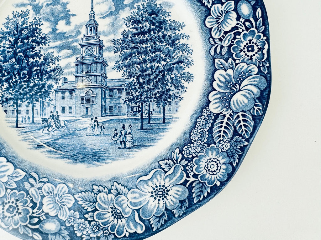 Product image for 'vintage liberty blue staffordshire ironstone 9 75 replacement plates independence hall pattern made in england sold individually' (view 89d93d)