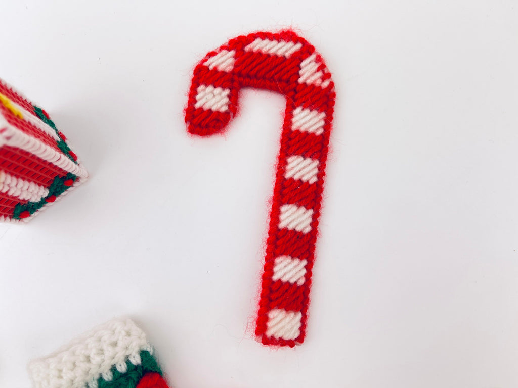 Product image for 'vintage handmade woven christmas ornaments santa stocking candle candy cane sold individually' (view cec528)