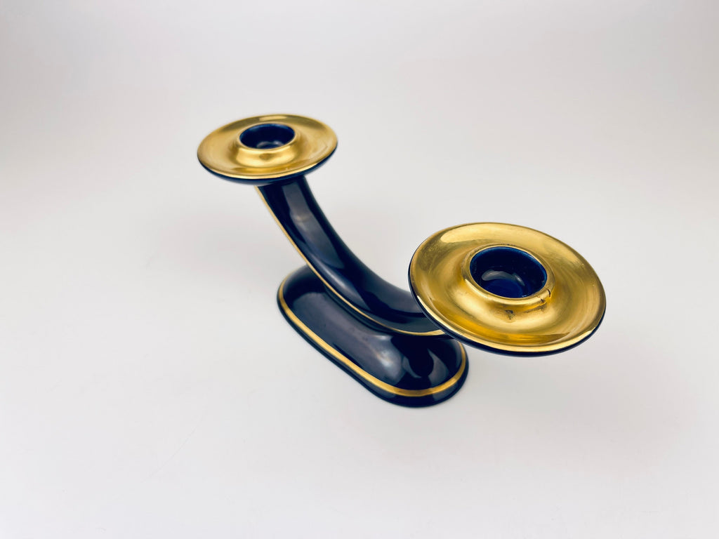 Product image for 'vintage cobalt blue gold porcelain dual candlestick holder made in west germany' (view 8d17c2)