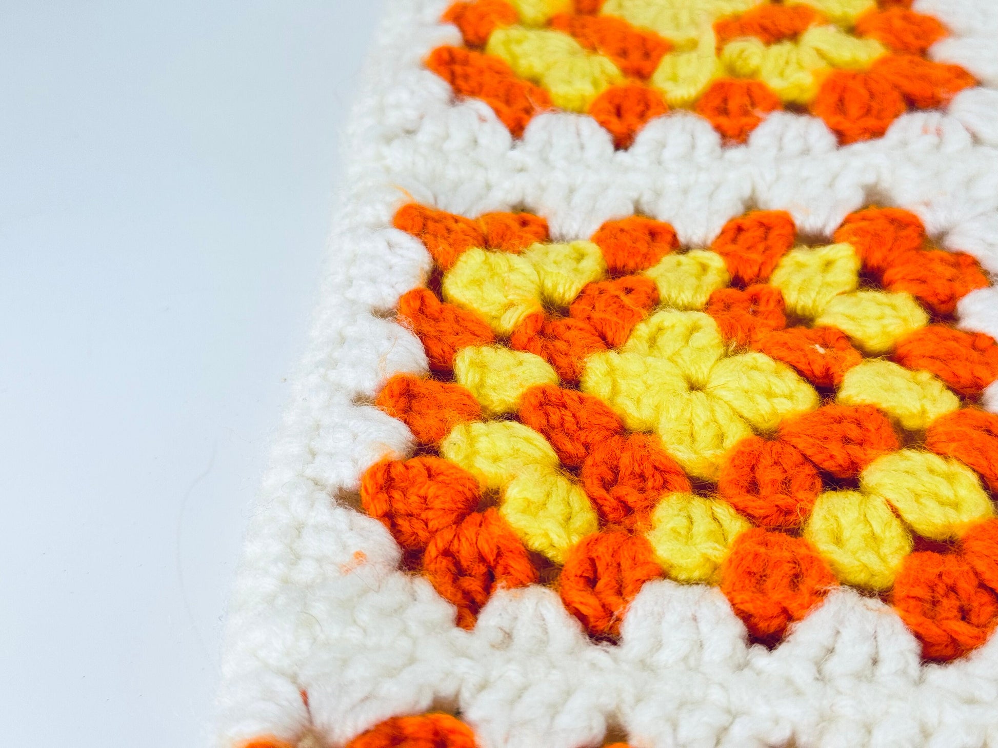 Product image for 'vintage handmade crocheted granny square accent pillow cover sham 14 x 14 orange yellow floral square' (view b5e928)