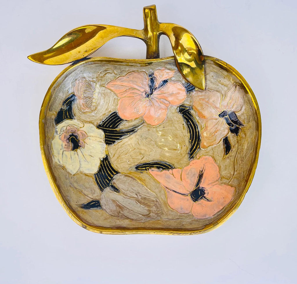 Product image for 'vintage brass cloisonne enamel floral dish hand painted mid century accent sold separately' (view 5bea41)