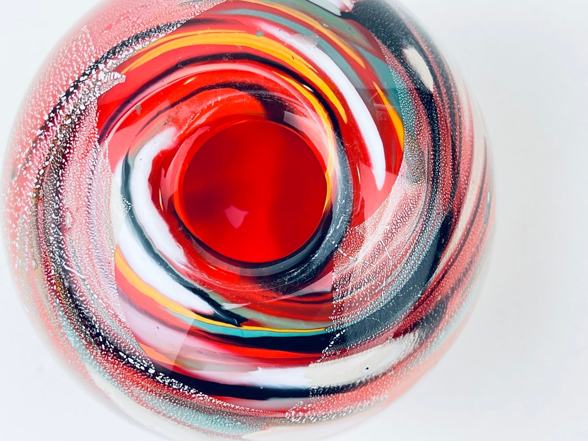 Product image for 'vintage raymond zotto round handblown art glass vase controlled bubbles heavy bottom zotto signed' (view 7f4abe)