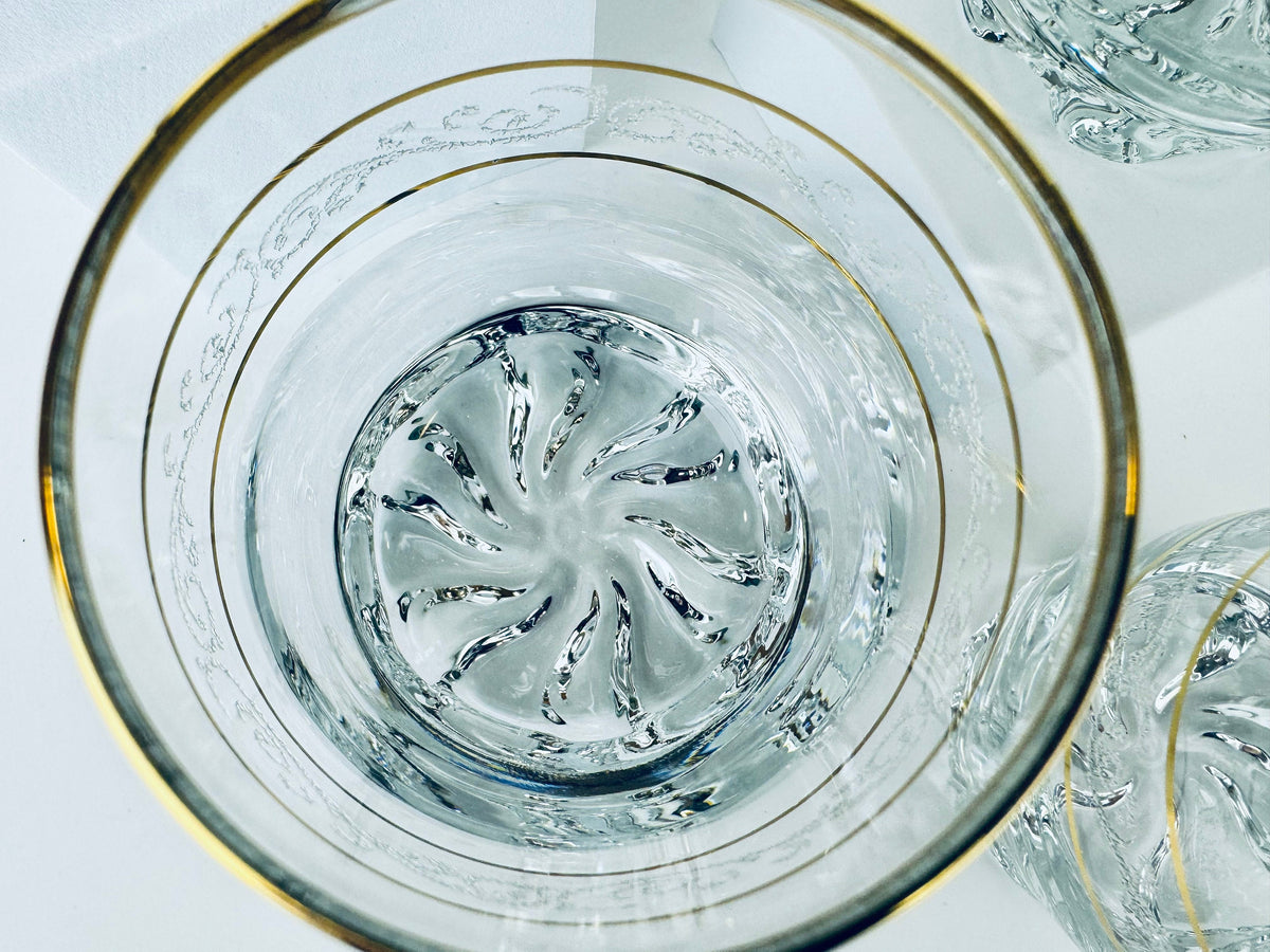 Product image for 'vintage frosted swirl gold striped low ball glasses set of four 4' (view 4d26f8)