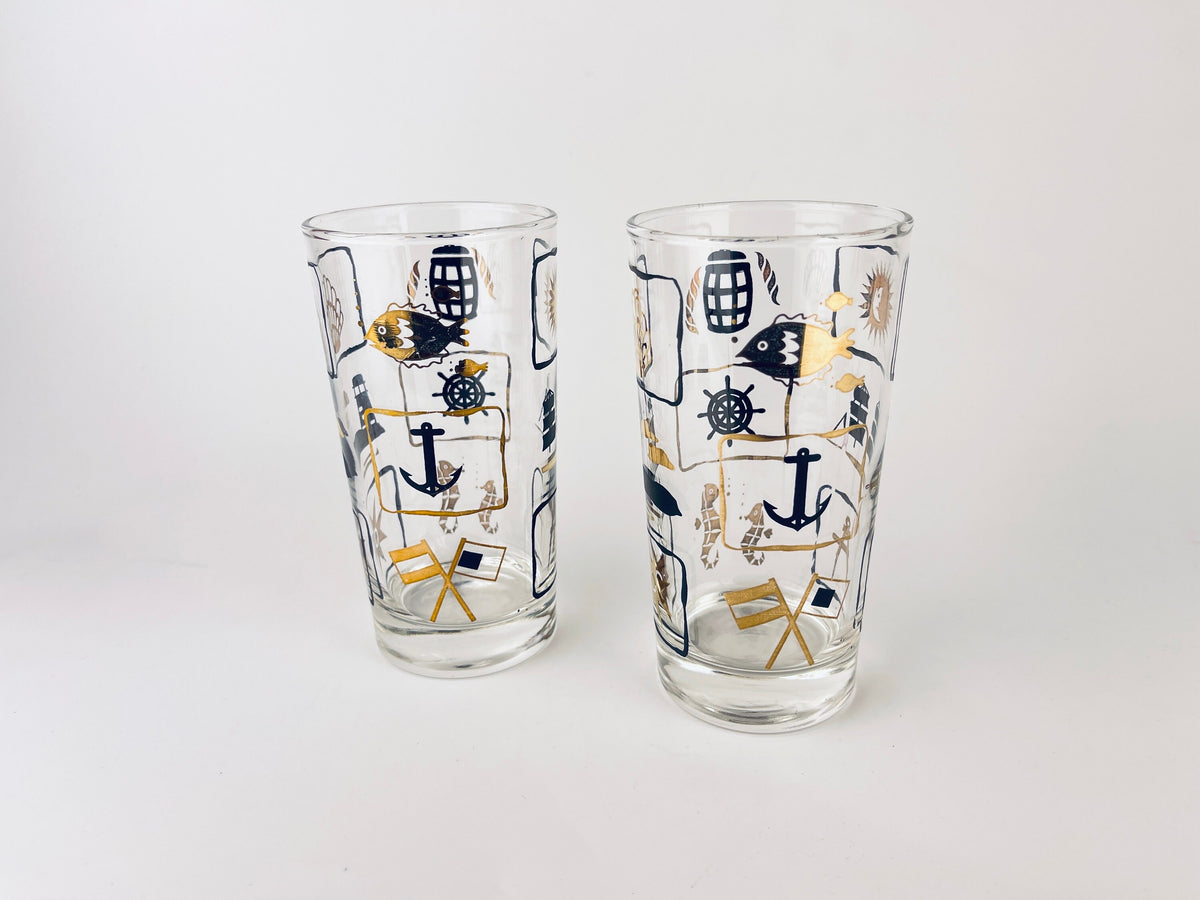 Product image for 'vintage dominion glass nautical pattern highball glasses set of two 2' (view 704ce4)