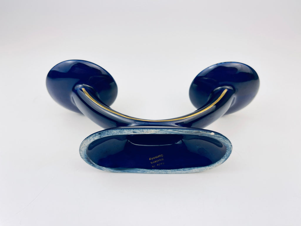 Product image for 'vintage cobalt blue gold porcelain dual candlestick holder made in west germany' (view 0bd82f)