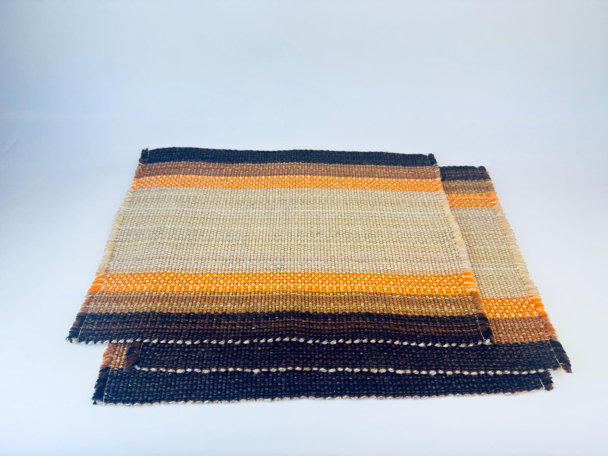Product image for 'vintage beige brown striped fringe style place mats sets sold separately' (view 15378e)