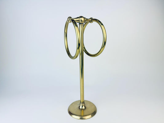 Product image for 'vintage brass tabletop dual ring towel hanger aged metal patina' (view a38390)