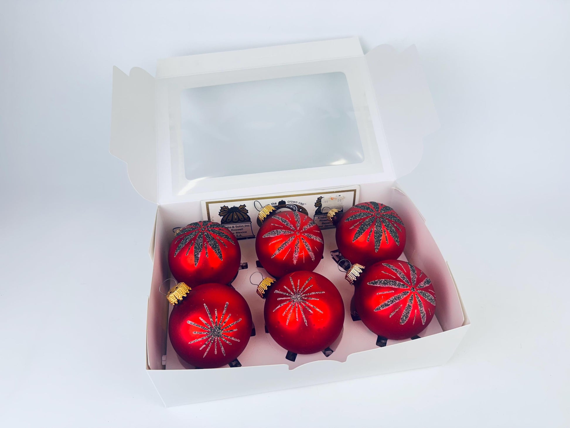 Product image for 'vintage red gold glitter mecury glass christmas tree ornaments set of six 6 made in western germany by krebs sohn' (view 8bb6b3)