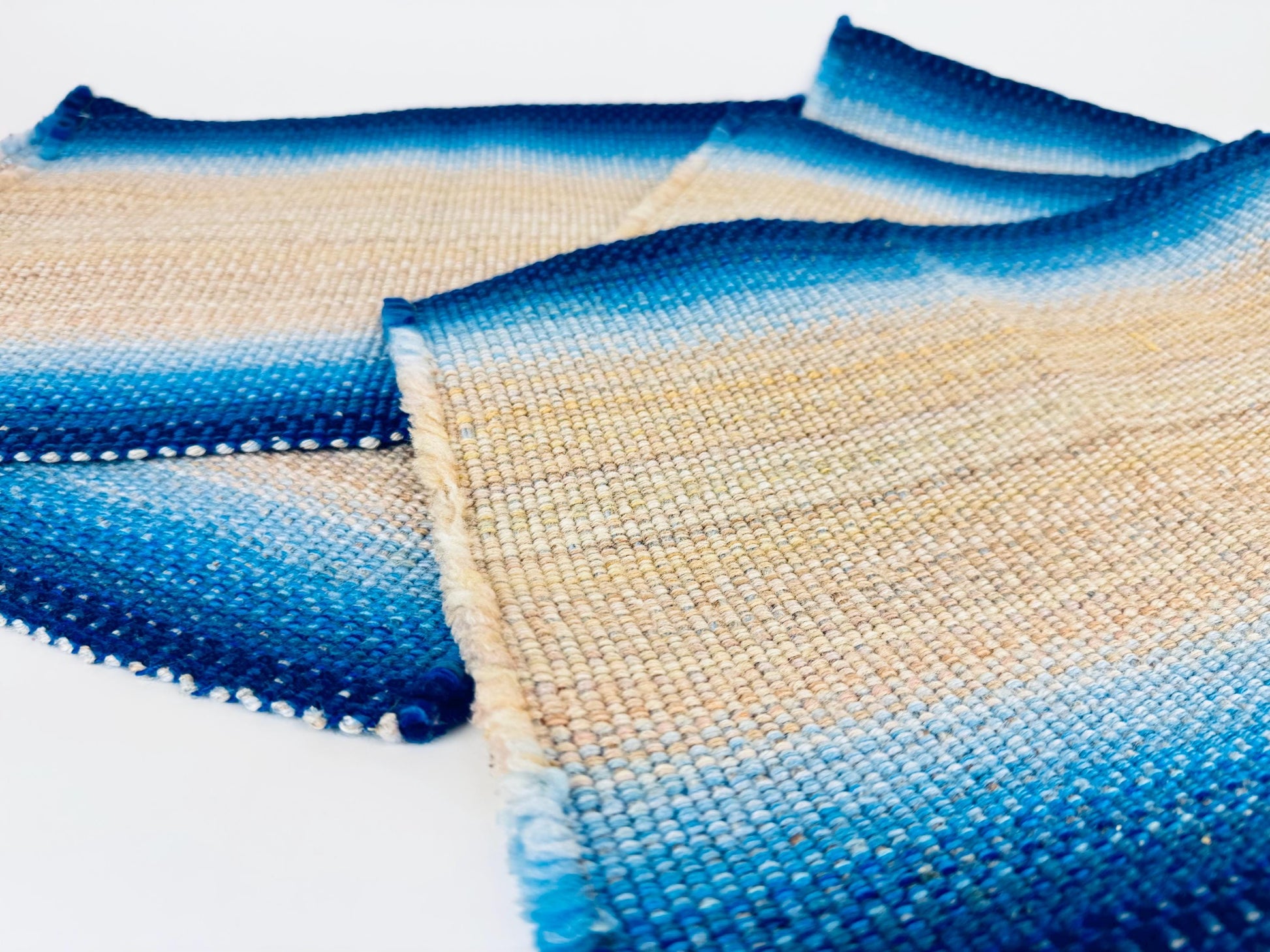 Product image for 'vintage rectangular blue beige stripped fringe style place mats set of six 6' (view c60578)