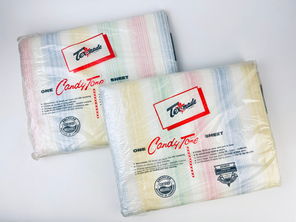 Product image for 'vintage tex made twin double candy tone striped pastel colour flat sheet made in canada sold separately' (view 4c31a6)