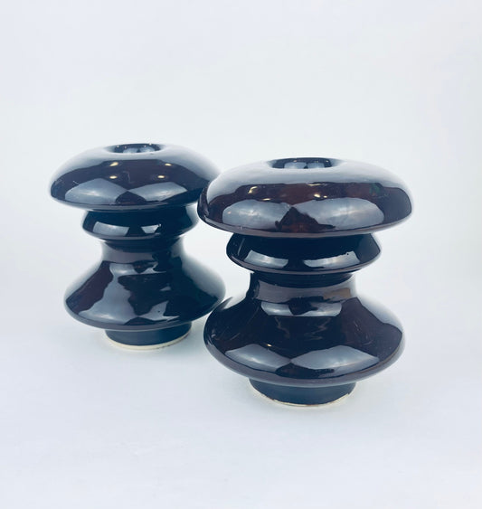 Product image for 'vintage curvy dark brown ceramic candlestick holders set of two 2' (view 6809bb)