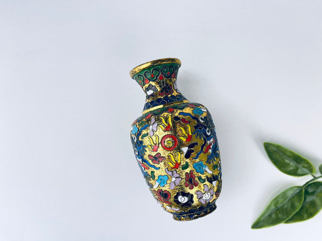 Product image for 'vintage small brass cloisonne vase chinese dragon pattern attractive aged patina' (view f71aff)