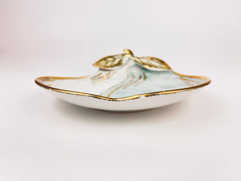 Product image for 'vintage ceramic pear shaped ring candy dish gold rimmed iridescent lustreware made in japan' (view 94af8d)