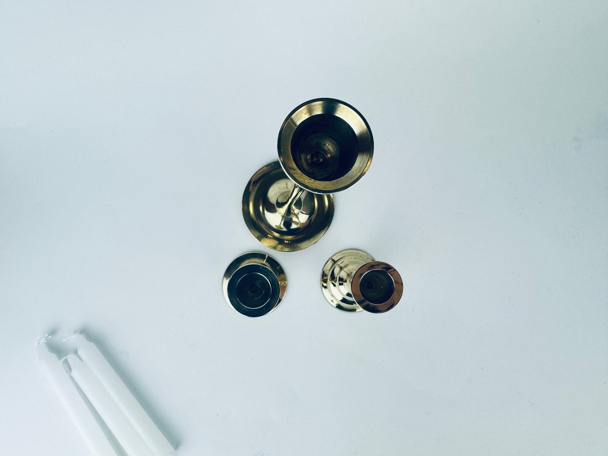 Product image for 'vintage tabletop brass small mini spell prayer candle stick holders mixed lot of three 3 attractive aged metal patina' (view 8e3a5d)