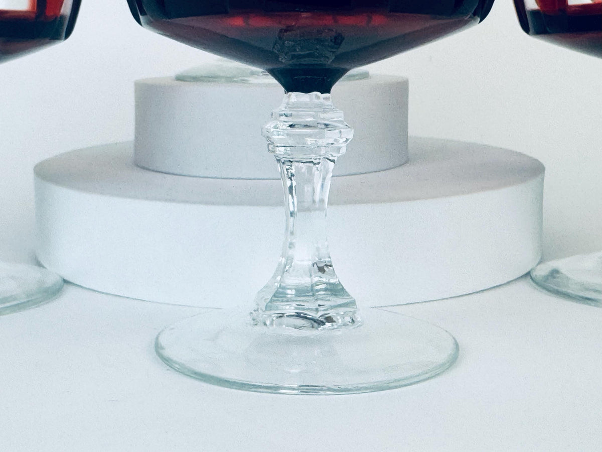 Product image for 'vintage cristal darques ruby red crystal champagne glasses mid century modern barware set of four 4 made in france' (view adb31d)