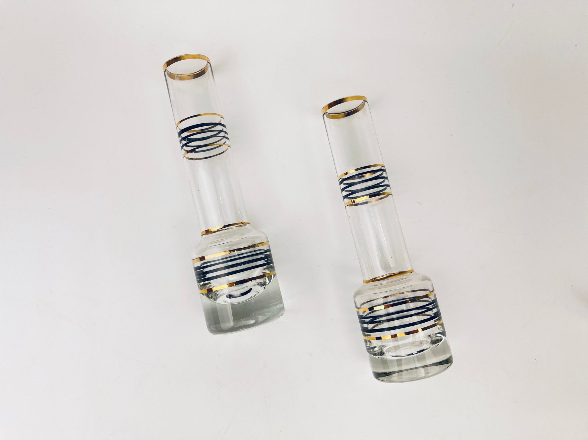 Product image for 'vintage gold black striped small bud glass vases set of two 2' (view 8fd5af)
