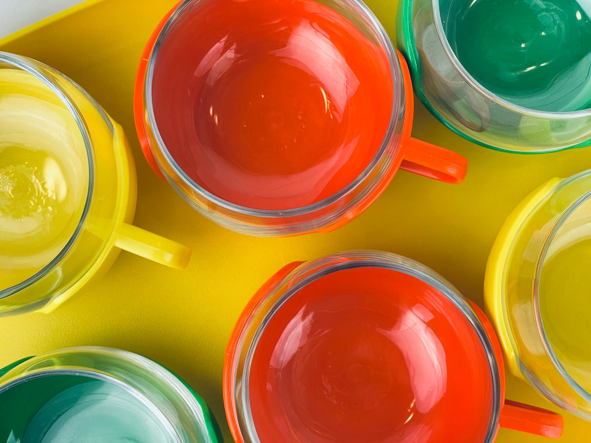 Product image for 'vintage mid mod roly poly colourful glass mug set melitta coffee tea cups set of six 6' (view 9dfecf)