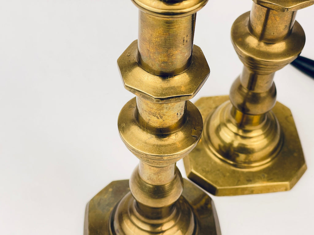 Product image for 'vintage tall solid brass candlestick holders elegant aged patina set of two' (view b9f313)