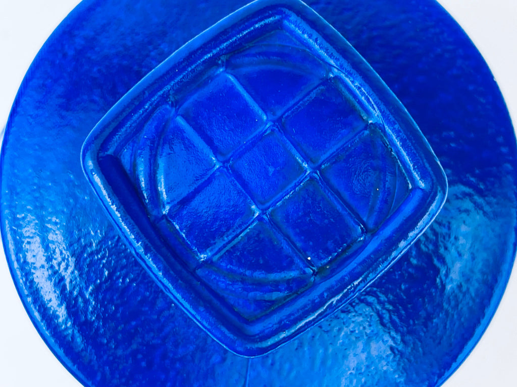 Product image for 'vintage 1980s blue striped glass jar with waffle lid airtight retro kitchen storage' (view 9f7463)