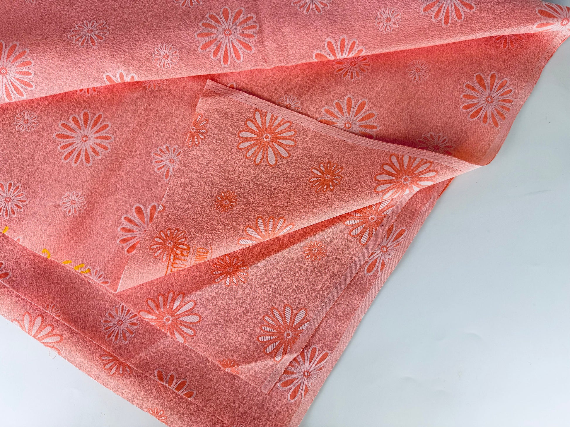 Product image for 'vintage 1960s pink white floral print polyester fabric material 44 x 68' (view 52ac52)