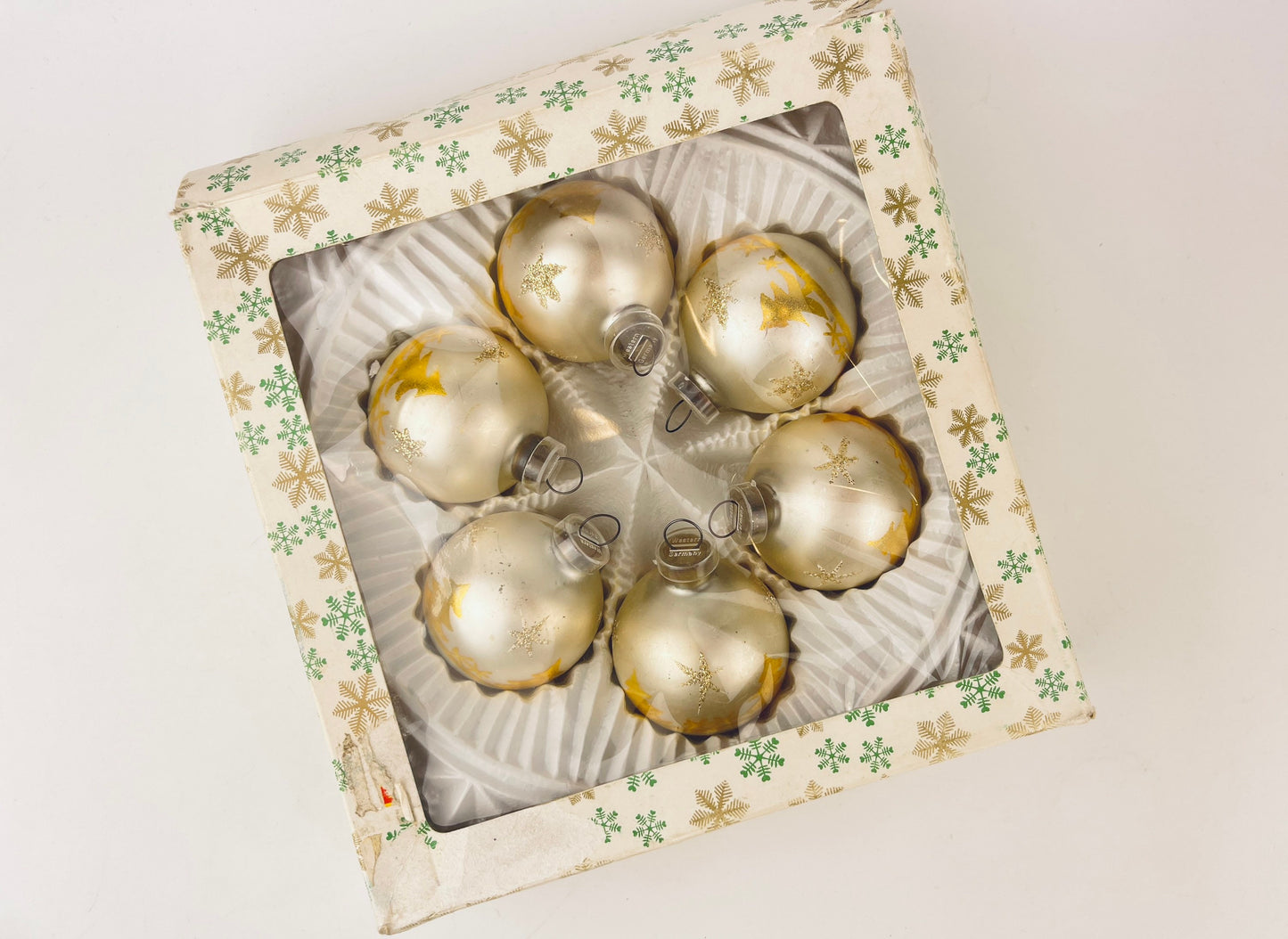 Product image for 'vintage hand painted tree star silver gold glass christmas tree ornaments set of six 6 made in west germany' (view 99b5f5)
