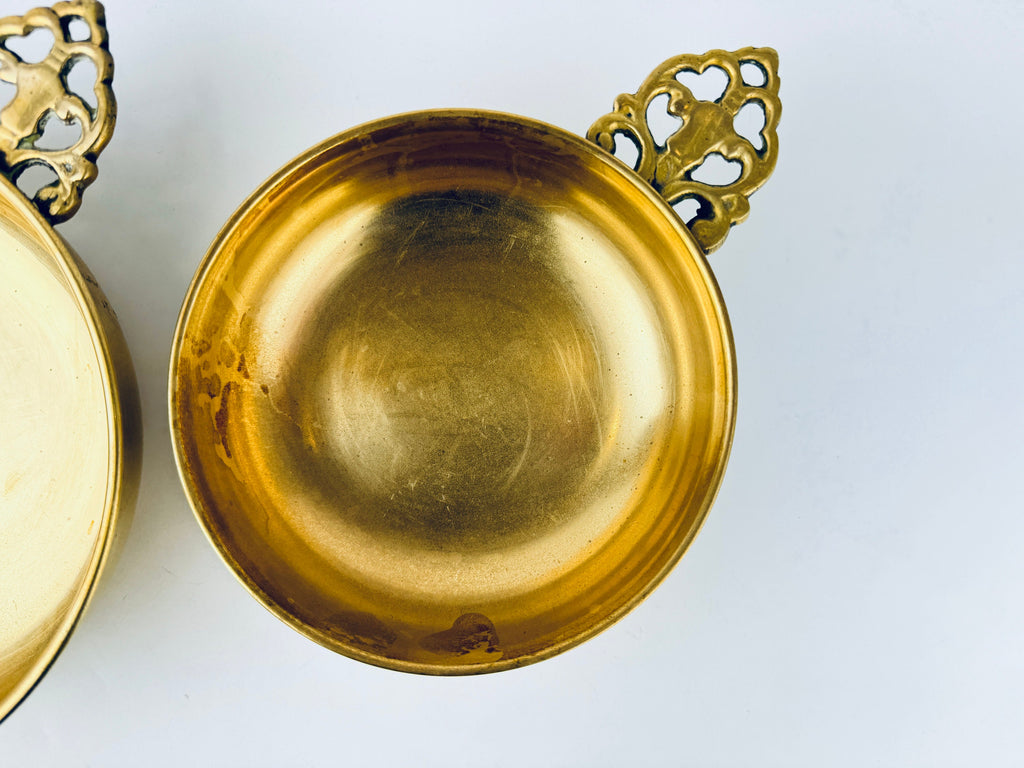 Product image for 'large ornate handled round brass bowls set of two 2 attractive aged metal patina' (view 4e13ec)