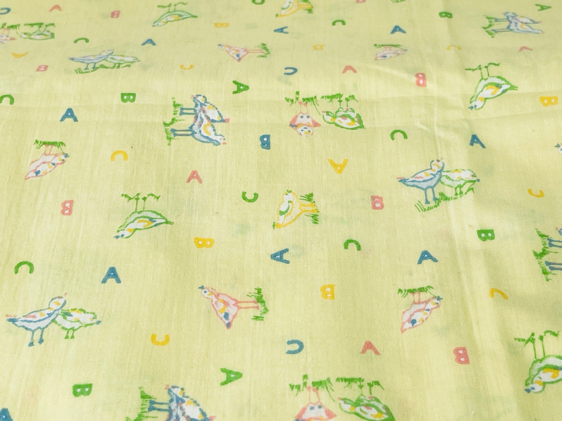 Product image for 'vintage pale yellow cute abc bird nursery children fabric 44 x 69' (view b1bd9f)