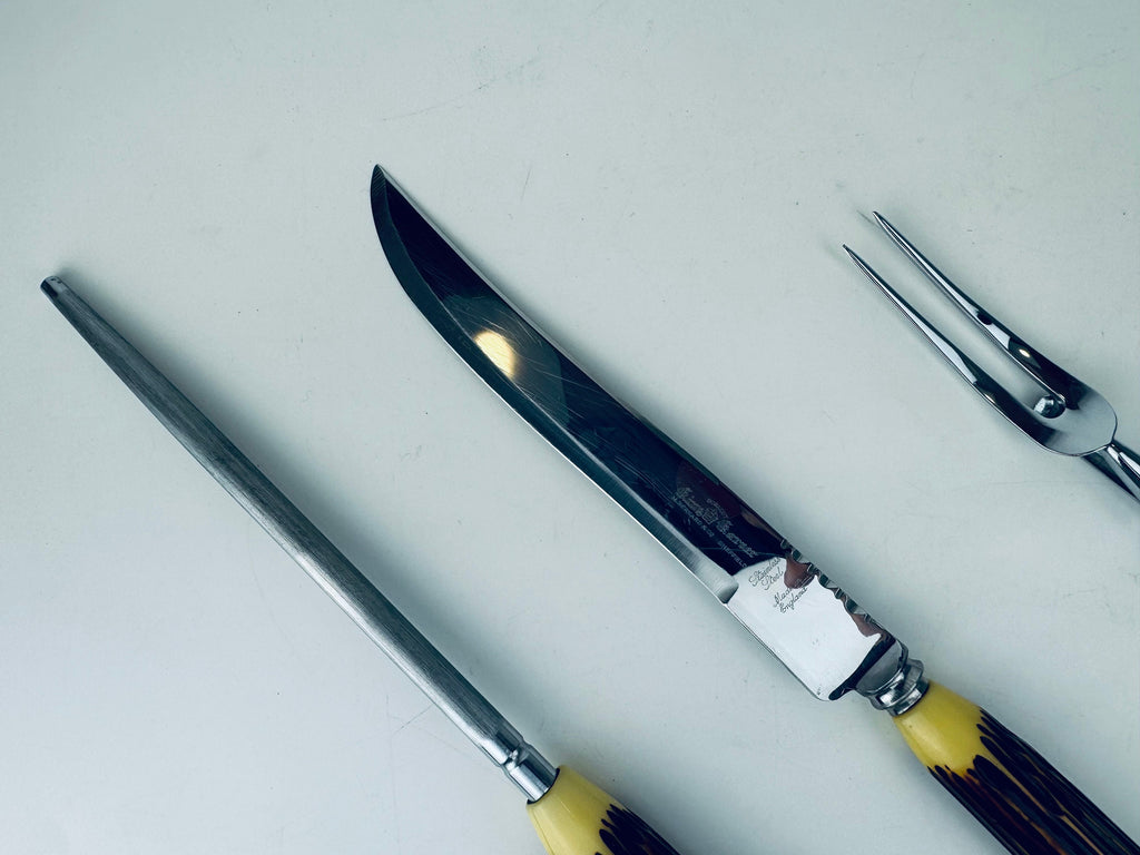 Product image for 'vintage king carver faux antler bakelite serving utensil knife set sheffield england set of three 3' (view efbbe9)