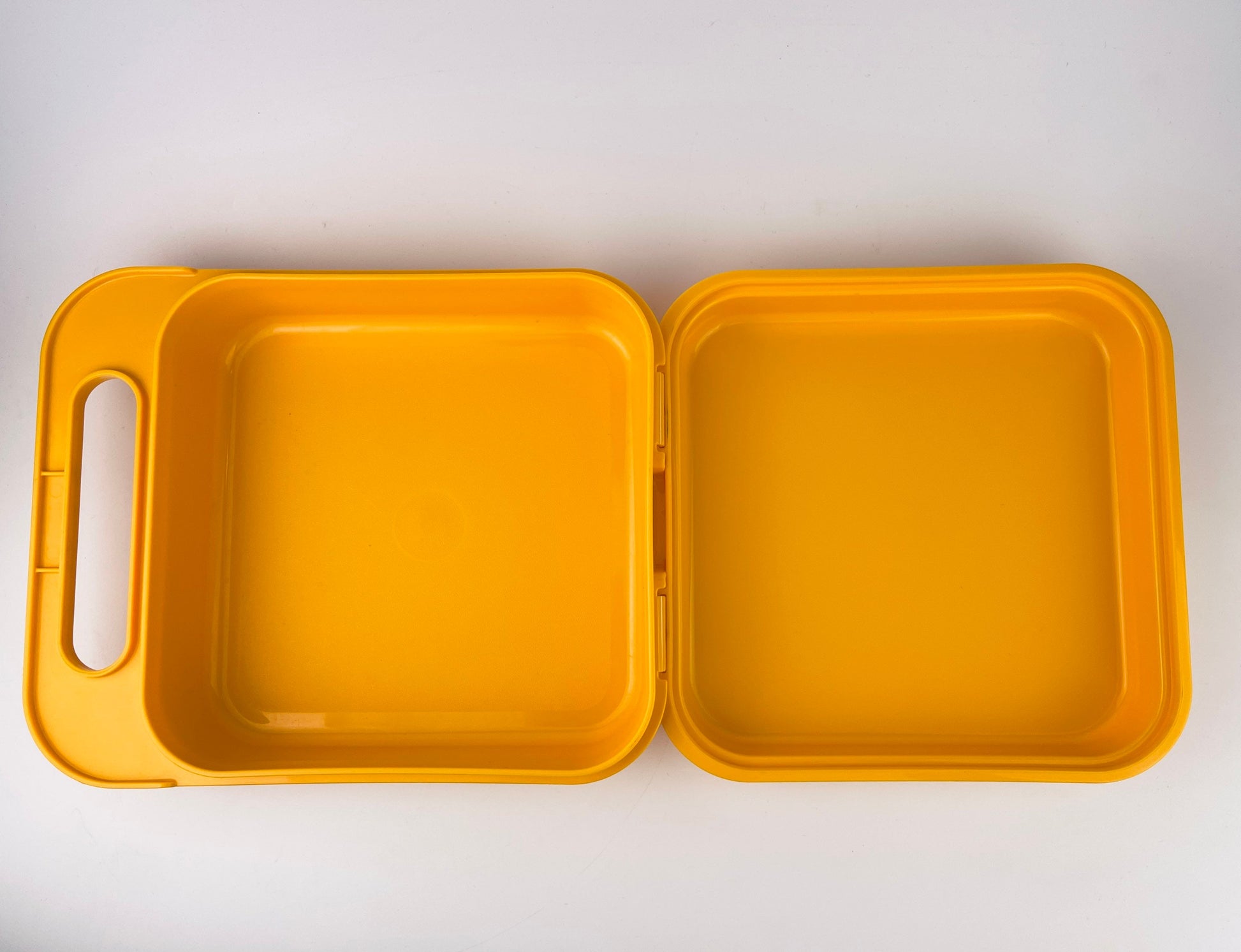Product image for 'vintage yellow tupperware plastic lunch box made in canada raised alphabet number back kid craft storage box' (view 17ecae)