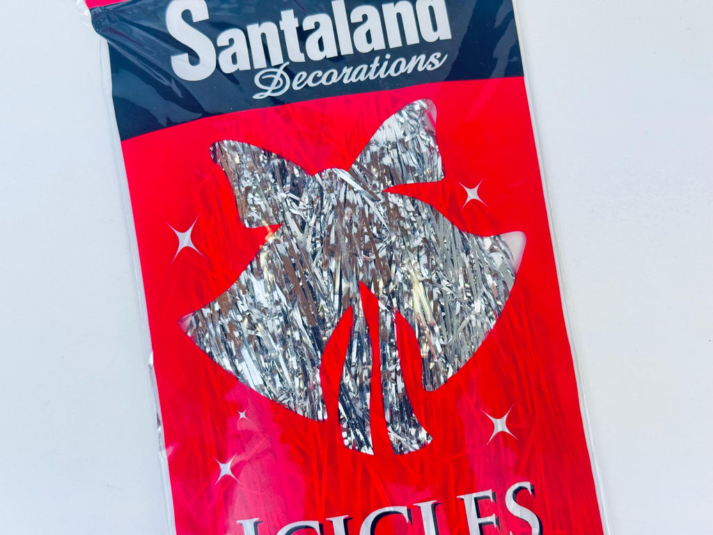 Product image for 'vintage flameproof silver christmas tree icicles tinsel strands new old stock nos packages sold separately' (view d45860)