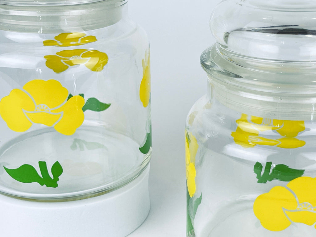 Product image for 'vintage yellow floral glass airtight container jar sold separately' (view 2c1a66)
