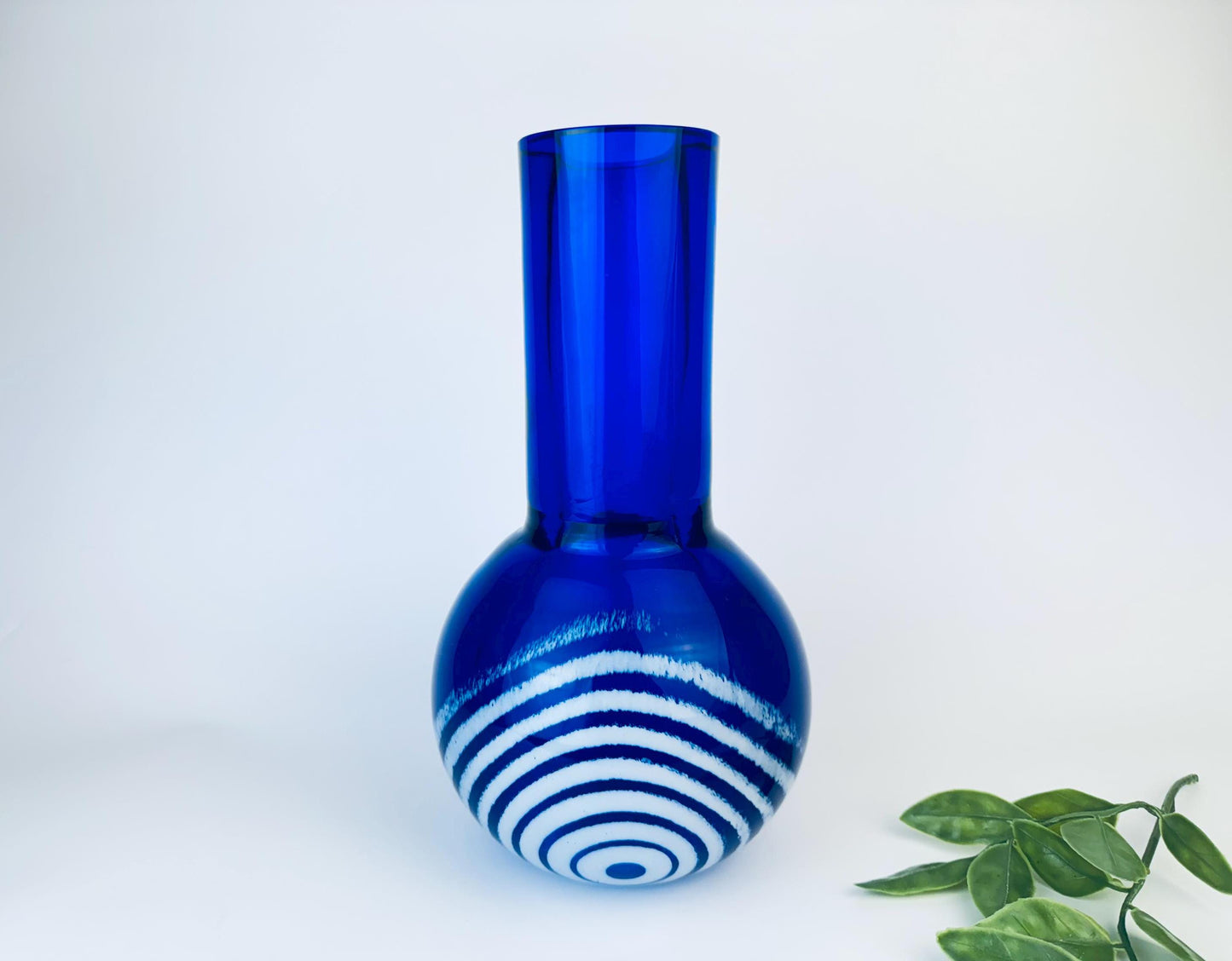 Product image for 'vintage collectible czechoslovakia crystal glass vase cobalt blue white ring design by jan exnar 2002' (view 4c5c02)