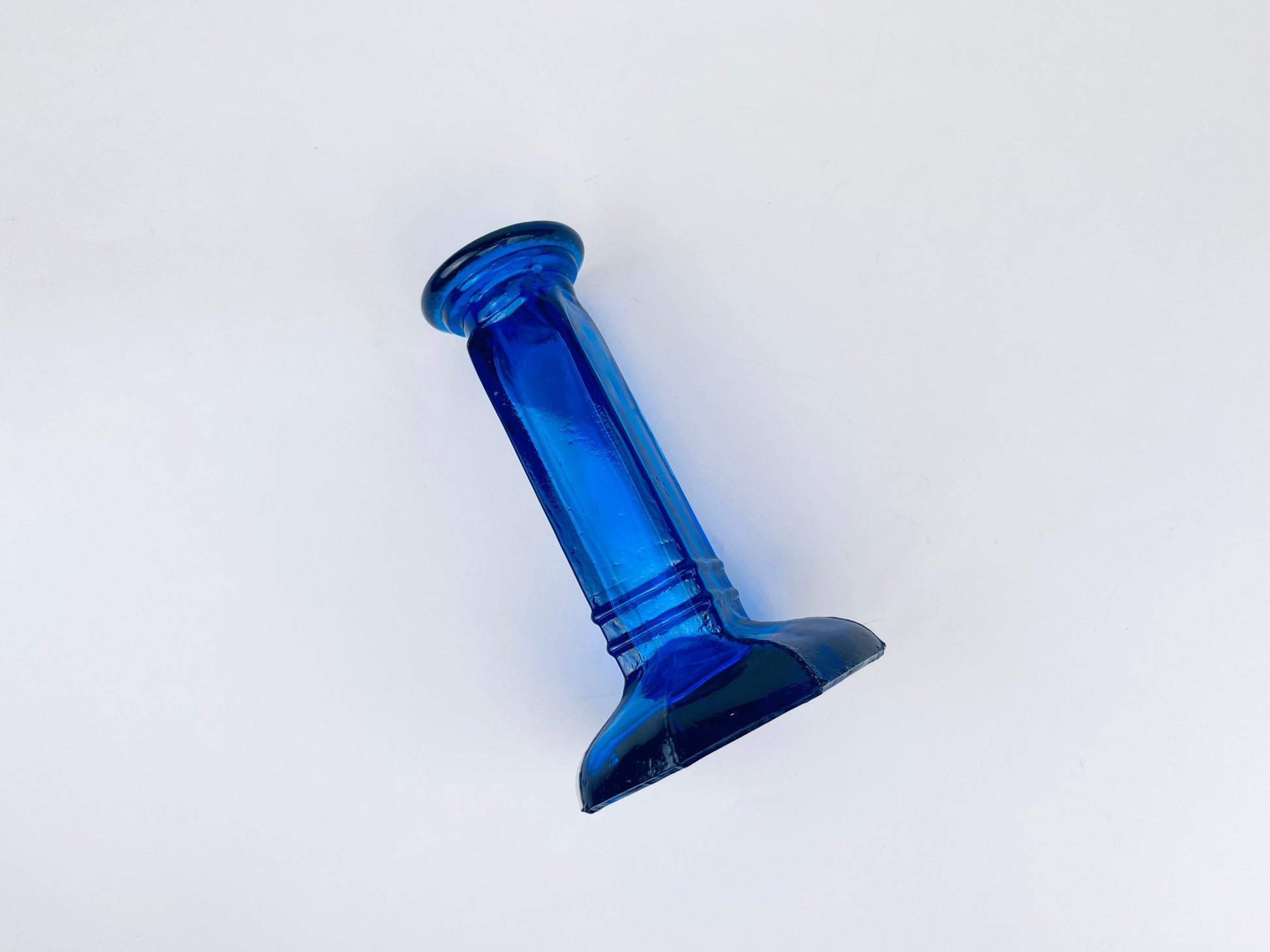 Product image for 'vintage hand blown cobalt blue glass candlestick holder octagonal shape' (view 8fbdef)
