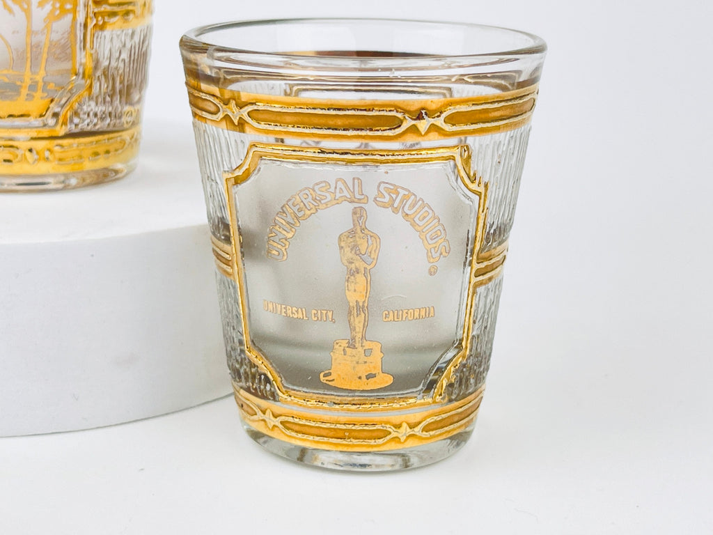 Product image for 'vintage culver tyrol heavy glass 22 kt gold souvenir shot glasses hawaii universal studios california sold individually' (view eb24bf)